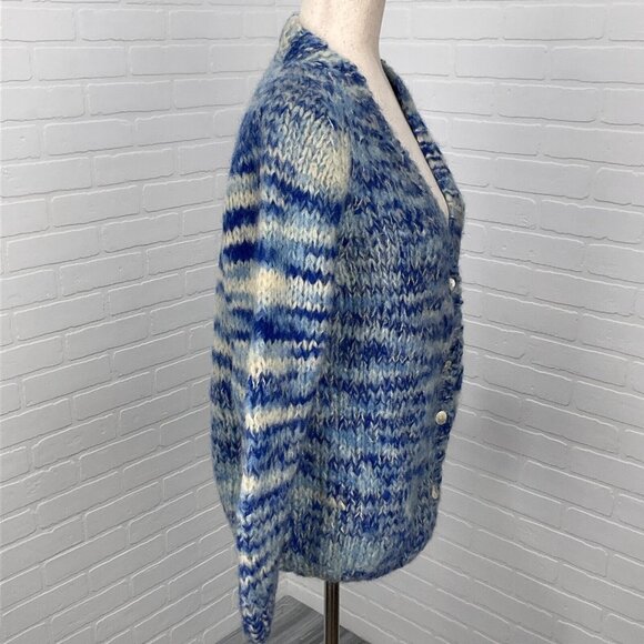 Mantessa Cardigan Womens Large Blue White Stripe Button Wool Nylon Italy VTG‎ - Picture 4 of 10